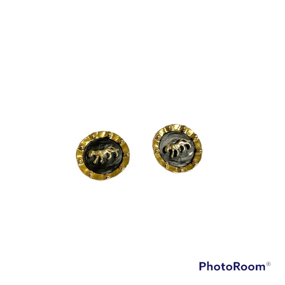 Vintage black and gold tiger clip on earrings